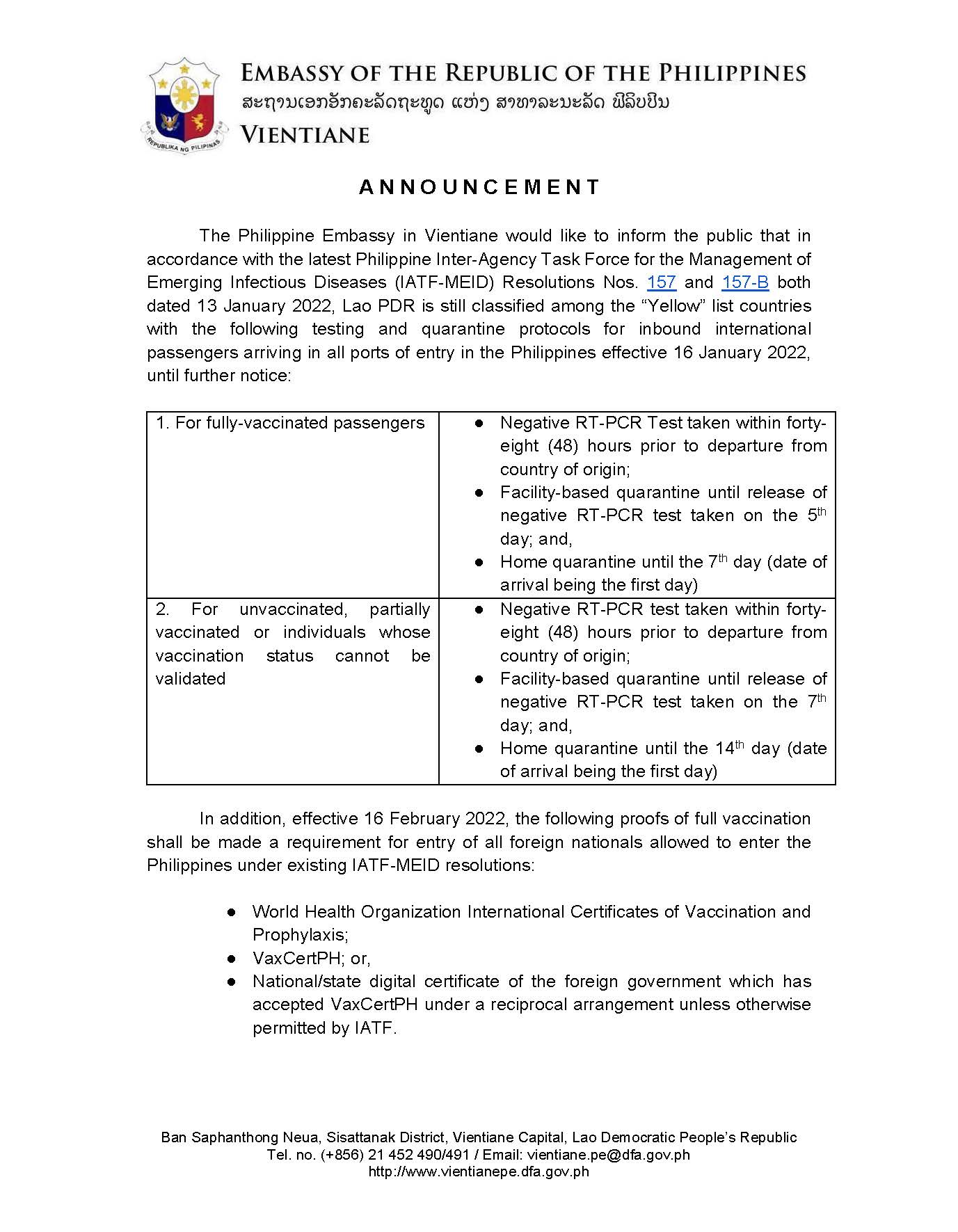 Announcement on IATF Resolutions 157 and 157 B.final Page 1