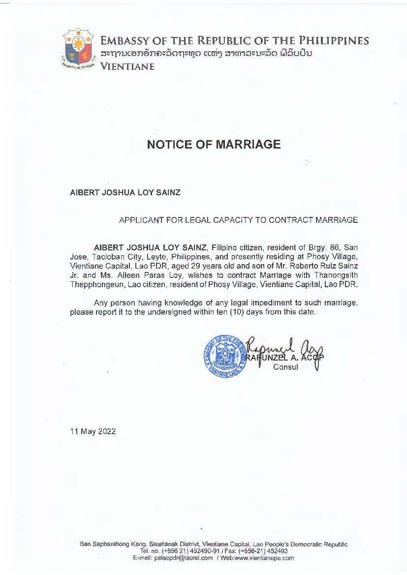 aibert joshua.sainz.Fil Foreign.notice of marriage.11may2022