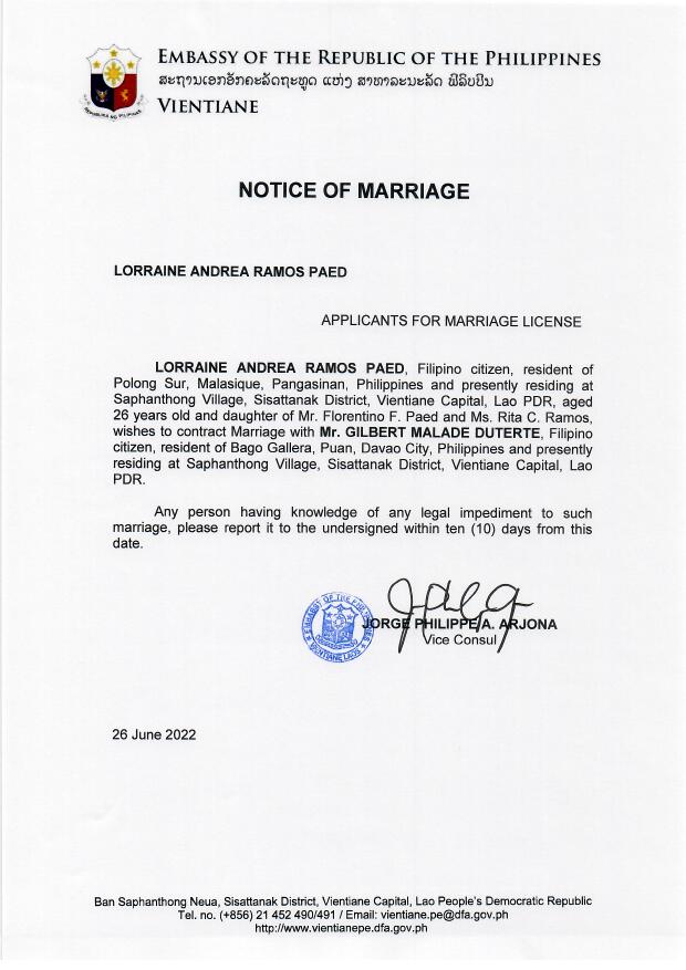 Duterte.Paed.Notice of Marriage 1