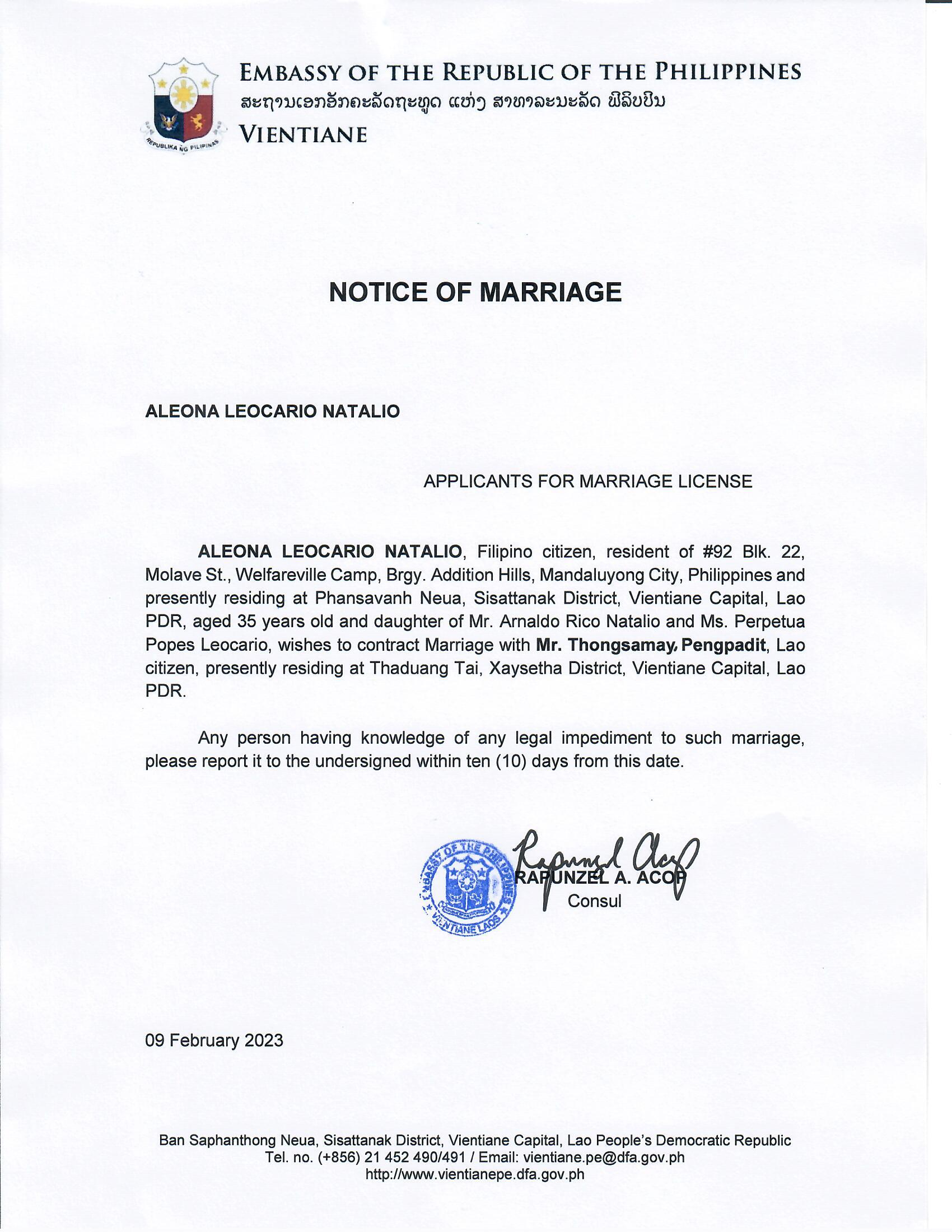 Notice of Marriage.aleona.natalio.09feb23