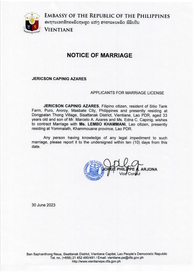 jericson.azares.notice of marriage