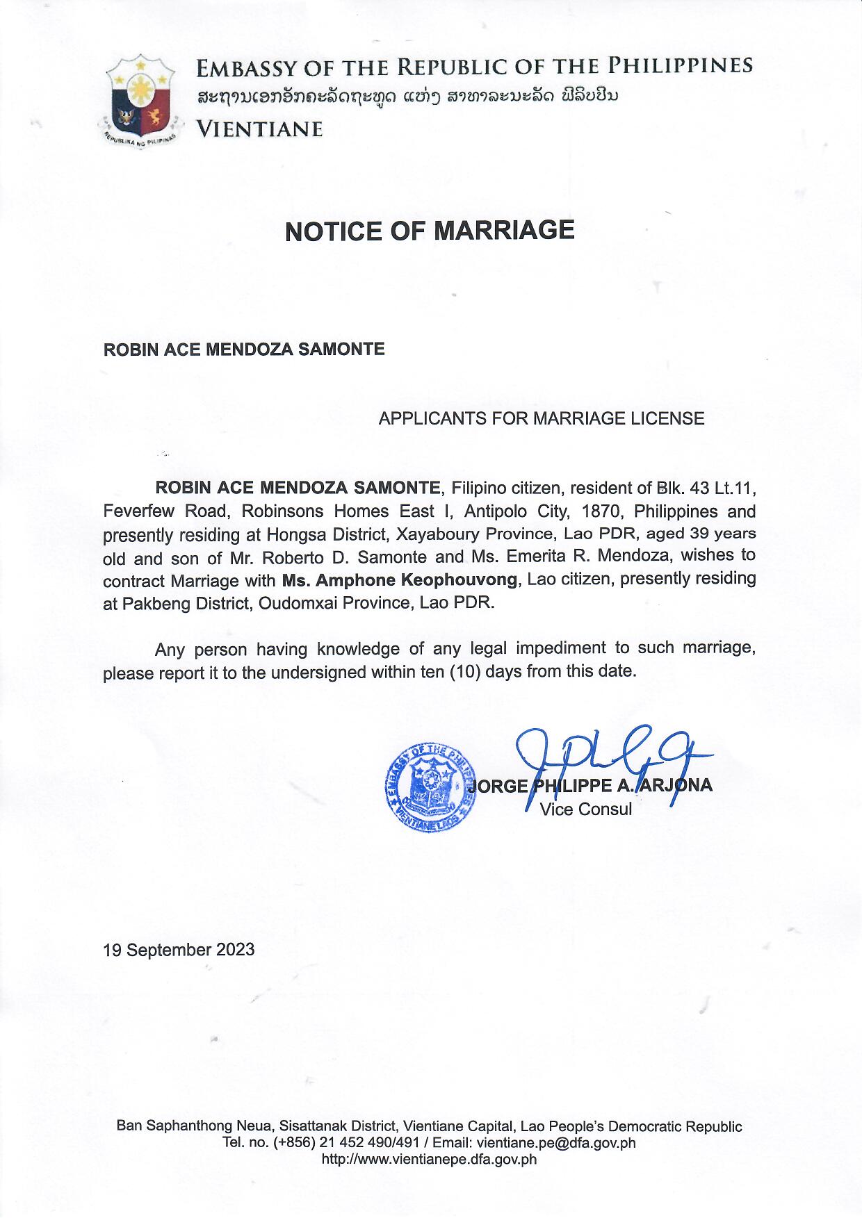 robin ace.samonte.Notice of Marriage