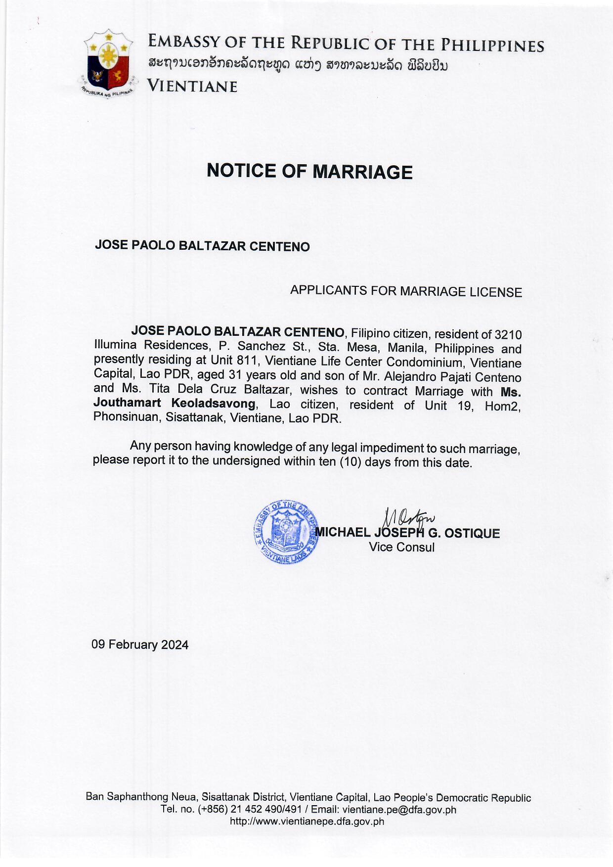 jose paolo.centeno.Notice of Marriage