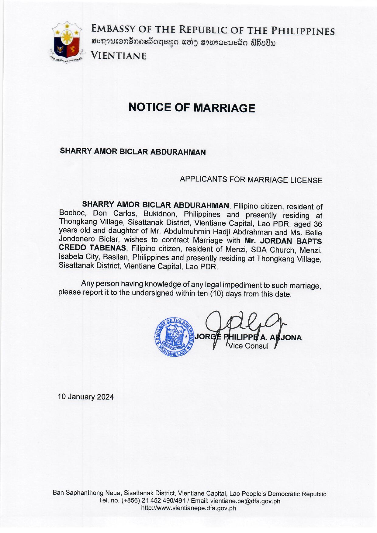 tabenas.abdurahman.notice of marriage.10jan2024 Page 1